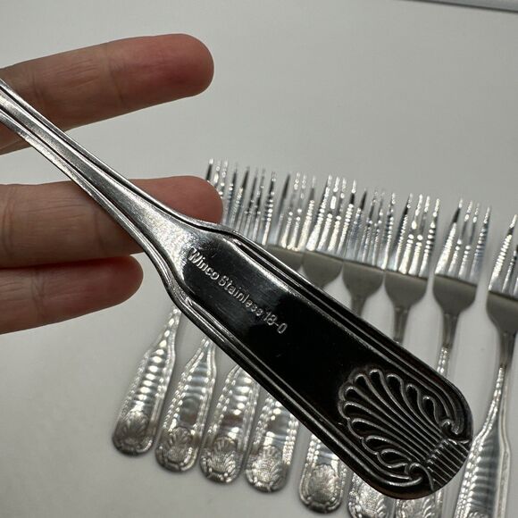 Winco Toulouse Dinner Fork Glossy Stainless Steel Shell Pattern Set 9 PCs 7.3/8” - Picture 4 of 5